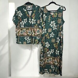 VTG Hilo Hattie Hawaii Midi Dress Matching Hawaiian Shirt Set Woman Medium/Large